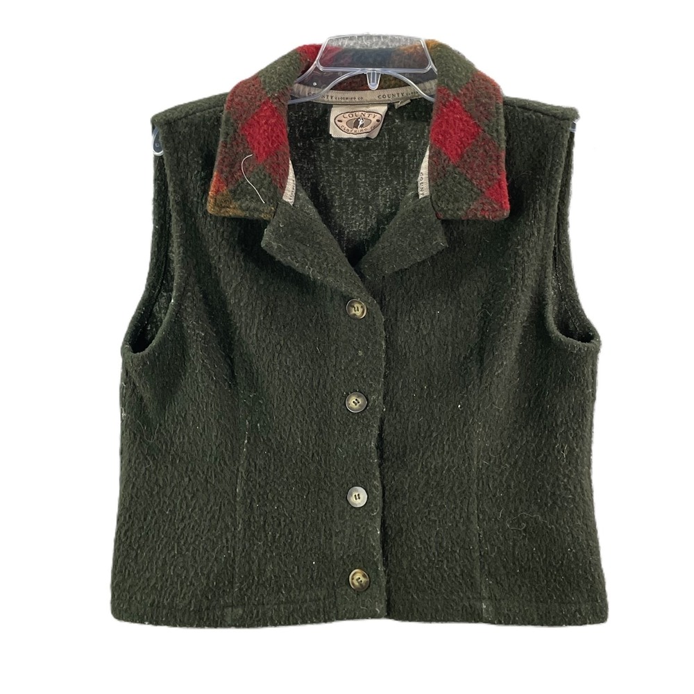 County Clothing Co. Fleece Vest Womens Large Olive Green Spread Collar Button Up